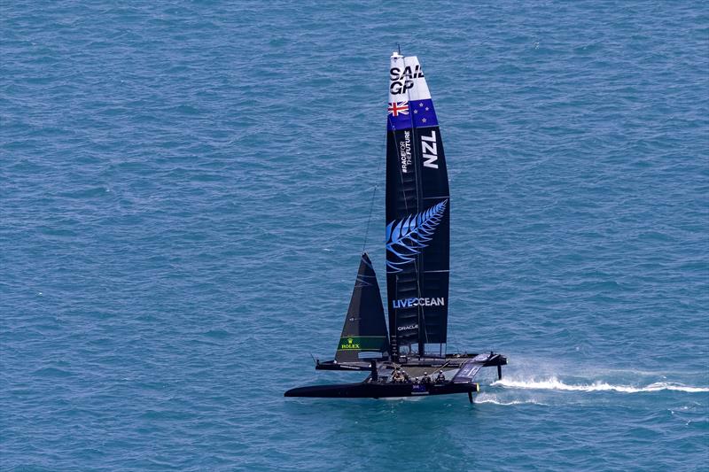 New Zealand SailGP Team helmed by Peter Burling in action on Race Day 2 of Bermuda SailGP - Event 1 Season 2 in Hamilton, Bermuda. 25 April  photo copyright Simon Bruty/SailGP taken at Royal Bermuda Yacht Club and featuring the F50 class