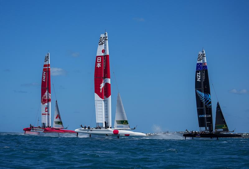 Denmark SailGP Team, Japan SailGP Team and New Zealand SailGP Team in action at Bermuda SailGP, Event 1 Season 2 in Hamilton, Bermuda. 23 April  photo copyright Simon Bruty/SailGP taken at Royal Bermuda Yacht Club and featuring the F50 class