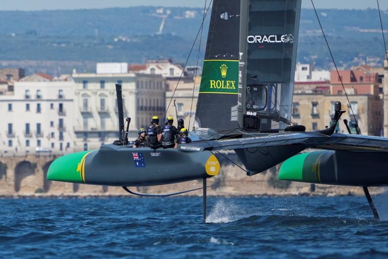 Australia SailGP Team helmed by Tom Slingsby in action during a practice session ahead of Italy SailGP, Event 2, Season 2 in Taranto, Italy - photo © Thomas Lovelock for SailGP