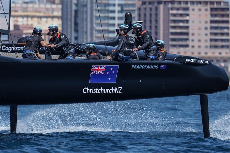 New Zealand SailGP Team helmed by Arnaud Psarofaghis in action during practice session ahead of Italy SailGP, Event 2, Season 2 in Taranto, Italy. 03 June  photo copyright Bob Martin/SailGP taken at Royal New Zealand Yacht Squadron and featuring the F50 class