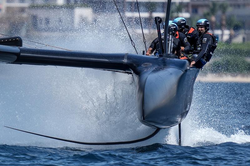 New Zealand SailGP Team helmed by Arnaud Psarofaghis in action during practice session ahead of Italy SailGP, Event 2, Season 2 in Taranto, Italy. 03 June  photo copyright Bob Martin/SailGP taken at Royal New Zealand Yacht Squadron and featuring the F50 class