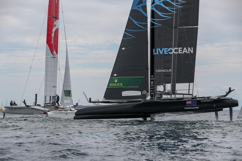 New Zealand SailGP Team helmed by interim skipper Arnaud Psarofaghis competing in the first race on Race Day 1 at Italy SailGP, Event 2, Season 2 in Taranto, Italy. 05 June  photo copyright Ian Roman / SailGP taken at  and featuring the F50 class