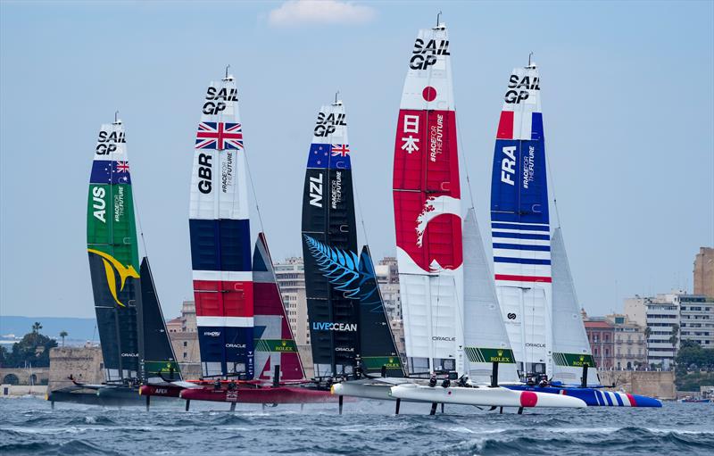 Australia SailGP Team, France SailGP Team, Great Britain SailGP Team, New Zealand SailGP Team and USA SailGP Team competing on Race Day 1 at Italy SailGP, Event 2, Season 2 in Taranto, Italy. 05 June . - photo © Bob Martin / SailGP