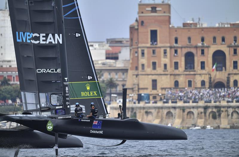 New Zealand SailGP Team helmed by interim skipper Arnaud Psarofaghis in action during race 1 of Italy SailGP, Event 2, Season 2 in Taranto, Italy. 05 June  photo copyright Ricardo Pinto / SailGP taken at  and featuring the F50 class