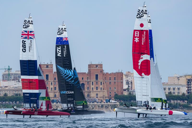 Great Britain SailGP Team, New Zealand SailGP Team, Japan SailGP Team and France SailGP Team competing on Race Day 1 at Italy SailGP, Event 2, Season 2 in Taranto, Italy. 05 June - photo © Bob Martin / SailGP