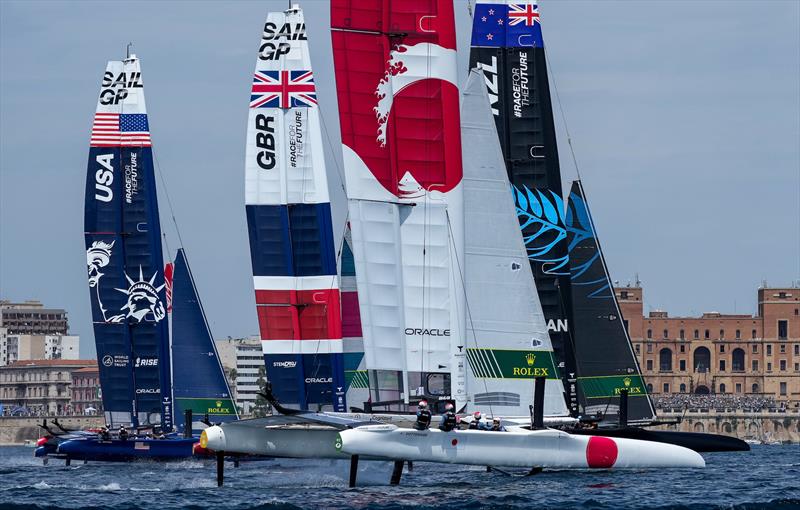 USA SailGP Team, Great Britain SailGP Team, Japan SailGP Team and New Zealand SailGP Team in action on Race Day 2 at the Italy SailGP, Event 2, Season 2 in Taranto, Italy. 06 June photo copyright Bob Martin / SailGP taken at  and featuring the F50 class