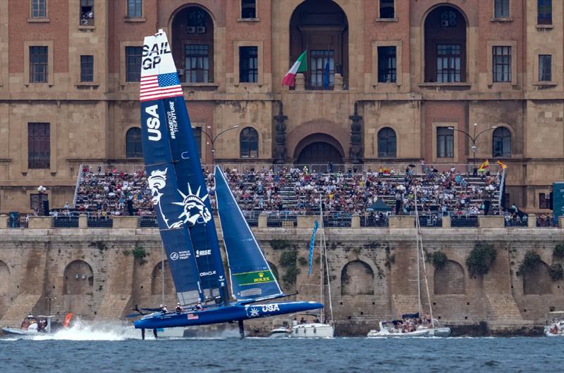 USA SailGP Team helmed by Jimmy Spithill breaks down during the three-way match race final on Race Day 2 at the Italy SailGP, Event 2, Season 2 in Taranto, Italy. 06 June. - photo © Bob Martin / SailGP