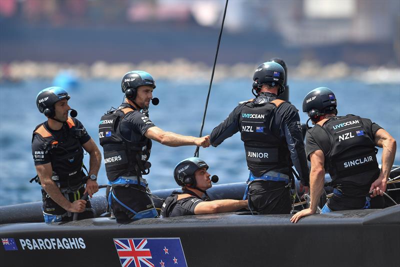 New Zealand SailGP Team helmed by interim skipper Arnaud Psarofaghis celebrate after winning Race 4 on race day 2. Italy SailGP, Event 2, Season 2 in Taranto, Italy. 06 June .  - photo © Ricardo Pinto / SailGP