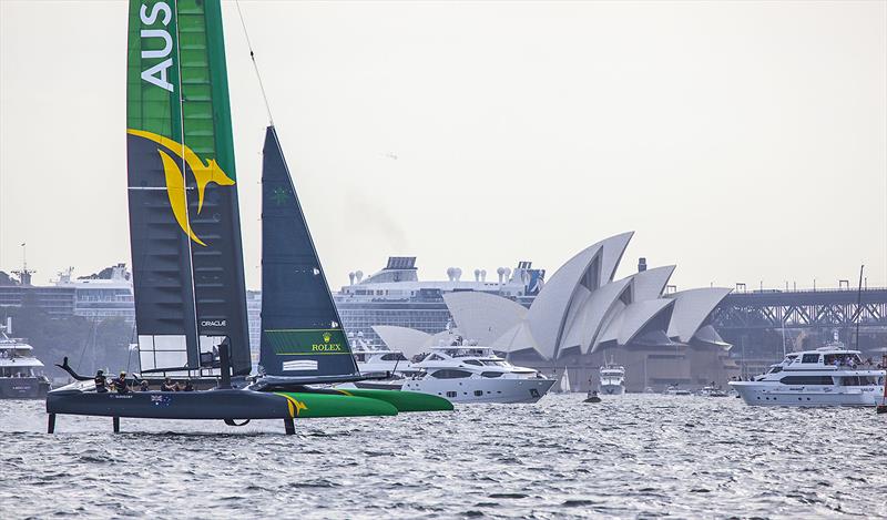 2020 SailGP in Sydney - Team Australia and that one of a kind building known the world over... - photo © John Curnow