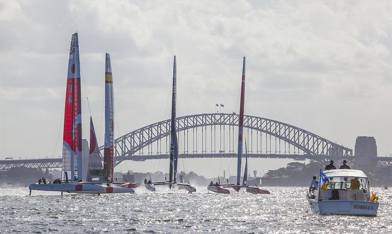 2020 SailGP in Sydney - fleet racing at speed is always amazing to watch photo copyright John Curnow taken at Royal Sydney Yacht Squadron and featuring the F50 class