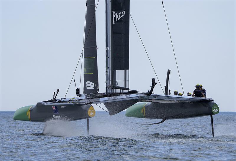 Australia SailGP Team helmed by Tom Slingsby practicing on the water ahead of Great Britain SailGP, Event 3, Season 2 in Plymouth, Great Britain 14 July photo copyright Thomas Lovelock for SailGP taken at  and featuring the F50 class