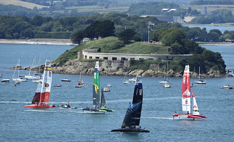 Day 1 at Great Britain SailGP (Event 3, Season 2) in Plymouth photo copyright Jon Buckle for SailGP taken at Royal Plymouth Corinthian Yacht Club and featuring the F50 class