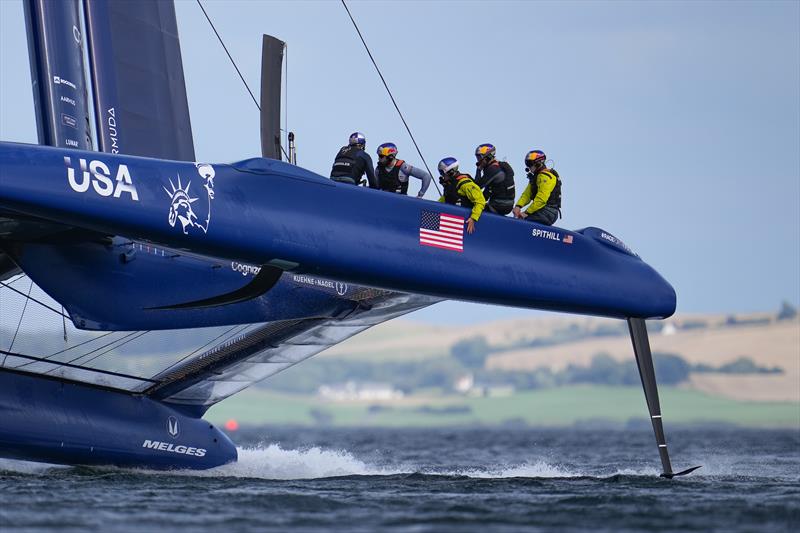 USA SailGP Team almost capsizes during the Practice Fleet Races at Denmark SailGP photo copyright Thomas Lovelock/SailGP taken at  and featuring the F50 class