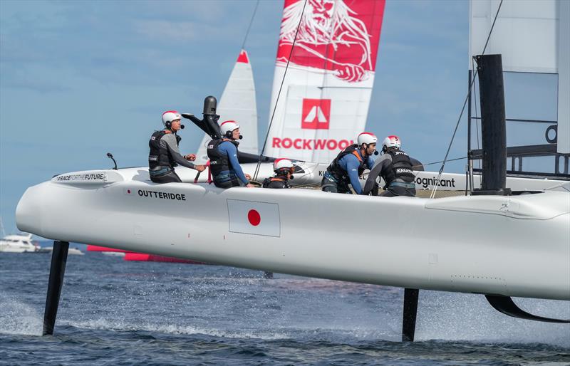 Japan SailGP Team helmed by Nathan Outterridge in action on Race Day 1 at Denmark SailGP,  photo copyright Ian Roman/SailGP taken at Sailing Aarhus and featuring the F50 class