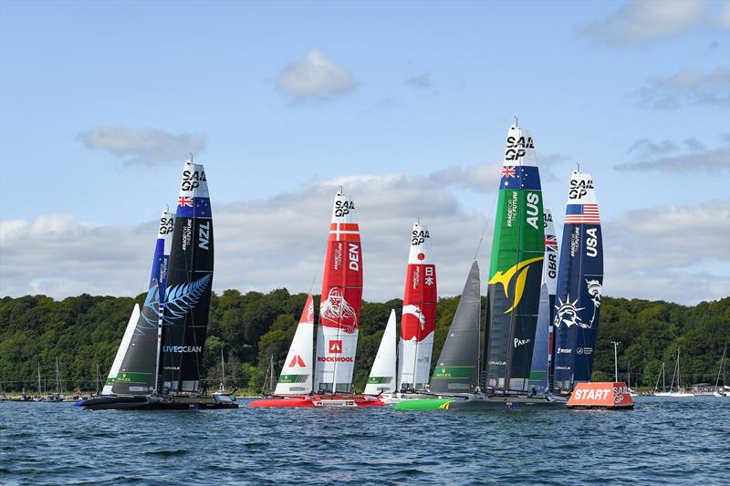 SailGP fleet in action on Race Day 2 at Denmark SailGP, Event 4, Season 2 in Aarhus, Denmark  - photo © Ricardo Pinto/SailGP