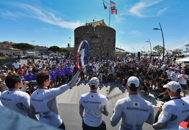 Japan SailGP Team helmed by Nathan Outterridge celebrate winning the Saint-Tropez SailGP photo copyright Ricardo Pinto for SailGP taken at  and featuring the F50 class