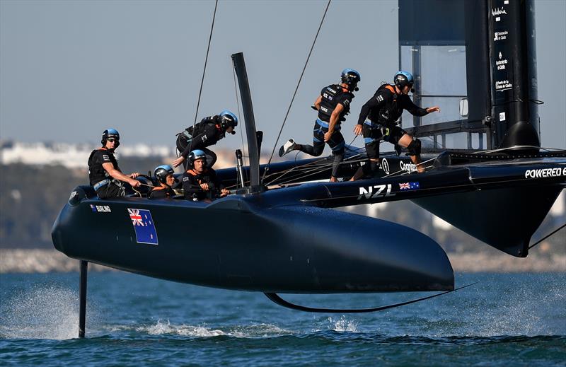 New Zealand SailGP Team co-helmed by Peter Burling and Blair Tuke in action during a practice session ahead of Spain SailGP, Event 6, Season 2 in Cadiz, Andalucia, Spain photo copyright Ricardo Pinto/SailGP taken at Royal New Zealand Yacht Squadron and featuring the F50 class