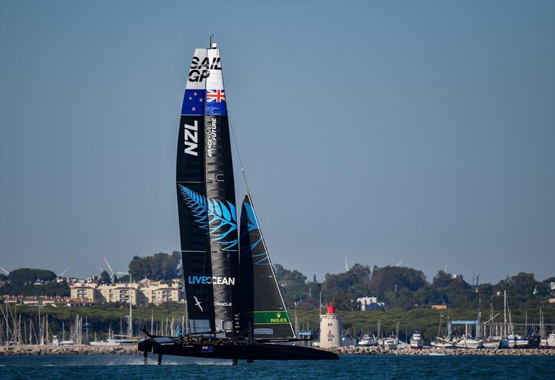 New Zealand SailGP Team co-helmed by Peter Burling and Blair Tuke in action during a practice session ahead of Spain SailGP, Event 6, Season 2 in Cadiz, Andalucia, Spain photo copyright Ricardo Pinto/SailGP taken at Royal New Zealand Yacht Squadron and featuring the F50 class