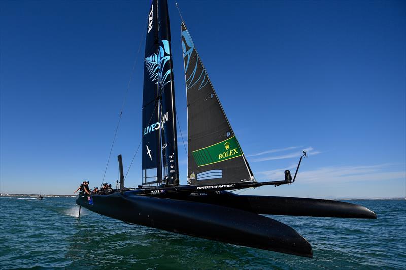 New Zealand SailGP Team co-helmed by Peter Burling and Blair Tuke in action during a practice session ahead of Spain SailGP, Event 6, Season 2 in Cadiz, Andalucia, Spain photo copyright Ricardo Pinto/SailGP taken at Royal New Zealand Yacht Squadron and featuring the F50 class