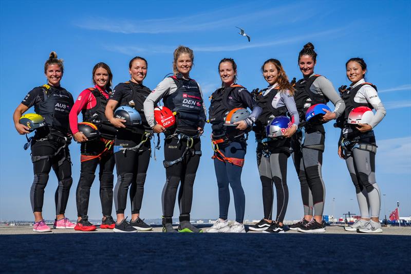 The SailGP women's pathway program From left to right: Nina Curtis (AUS), Andrea Emone (ESP), Liv Mackay (NZL), Katja Salskov-Iversen (DEN), Hannah Mills (GBR), CJ Perez (USA), Amelie Riou (FRA) and Sena Takano (JPN). SailGP Cadiz - photo © Bob Martin/SailGP