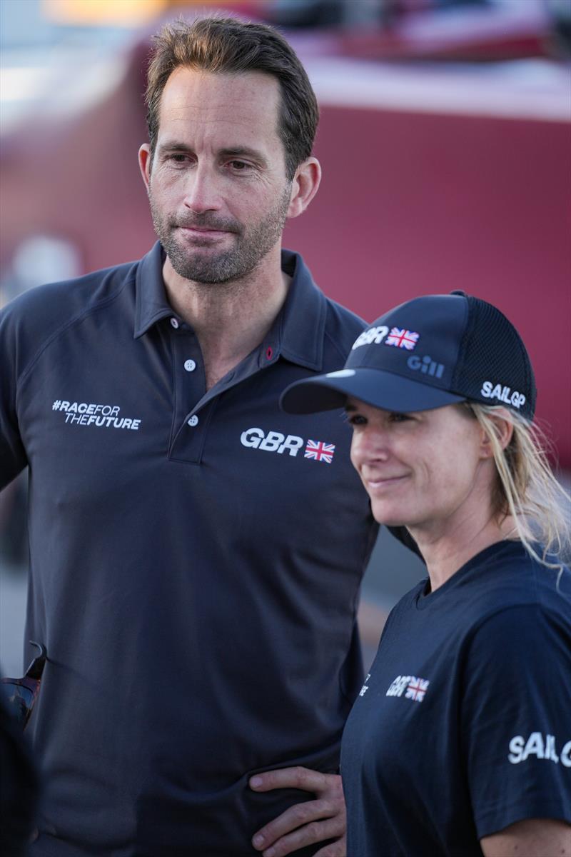 Ben Ainslie, helmsman of Great Britain SailGP Team, and Hannah Mills of Great Britain SailGP Team in the Cadiz Technical Area photo copyright Thomas Lovelock/SailGP taken at Royal Yacht Squadron and featuring the F50 class