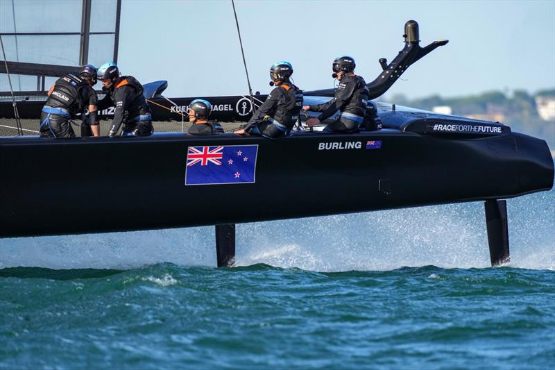 New Zealand SailGP Team co-helmed by Peter Burling and Blair Tuke in action on Race Day 2 at Spain SailGP -10th October  photo copyright Bob Martin/SailGP taken at  and featuring the F50 class