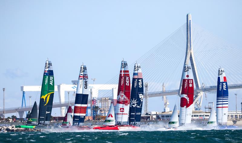 The fleet at pace - Day 2 Spanish Sail Grand Prix, Cadiz, October 10, 2021 - photo © Red Bull Content Pool