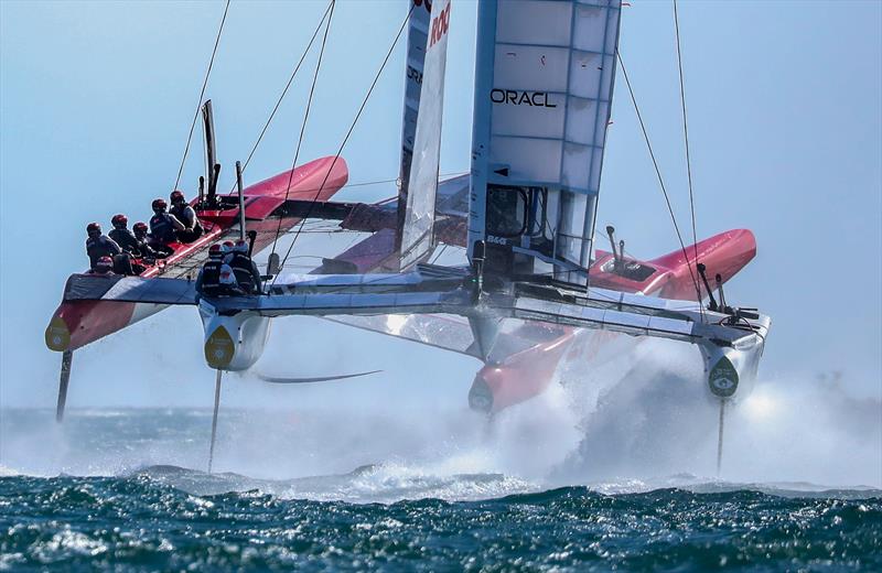 Japan SailGP Team helmed by Nathan Outterridge in action on Race Day 2 at Spain SailGP, Event 6, Season 2 in Cadiz, Andalucia, Spain. 10th October 2021 photo copyright Felix Diemer/SailGP taken at Royal New Zealand Yacht Squadron and featuring the F50 class