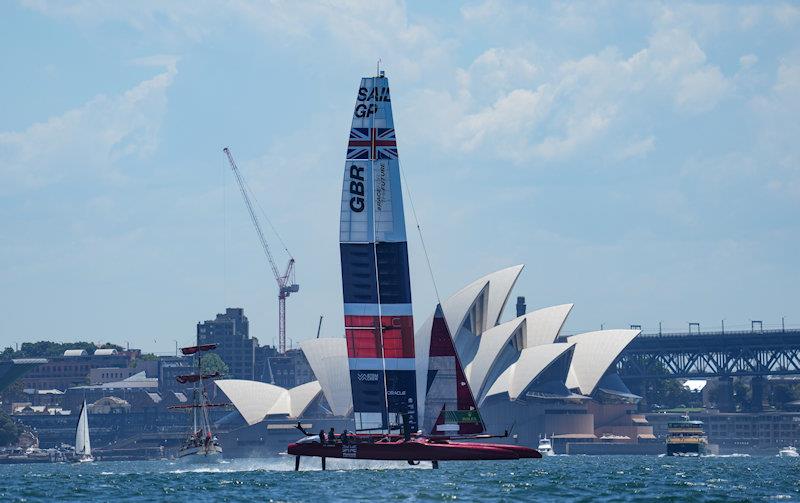 Great Britain SailGP Team helmed by Ben Ainslie sail past the Sydney Opera House during a practice session ahead of Australia Sail Grand Prix presented by KPMG - photo © Bob Martin for SailGP