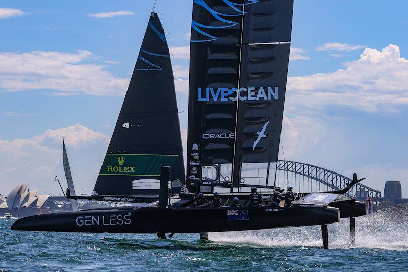 New Zealand SailGP Team co-helmed by Peter Burling and Blair Tuke in action during a practice session ahead of Australia Sail Grand Prix presented by KPMG - photo © David Gray for SailGP