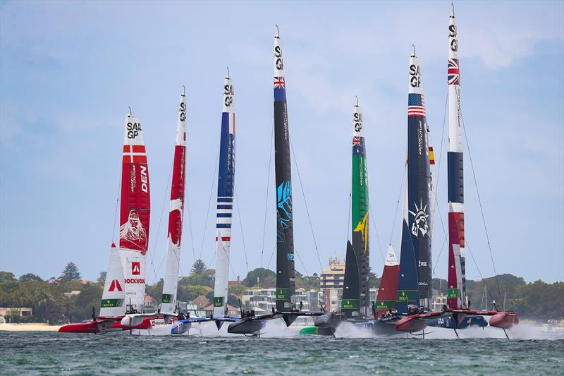 SailGP fleet at the start of a practice fleet race ahead of Australia Sail Grand Prix presented by KPMG. 16 December  - photo © Brett Costello/SailGP