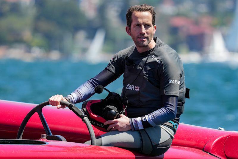Ben Ainslie, driver of Great Britain SailGP Team, looks on from the wheel during a break in a practice session ahead of Australia Sail Grand Prix presented by KPMG photo copyright Bob Martin for SailGP taken at  and featuring the F50 class