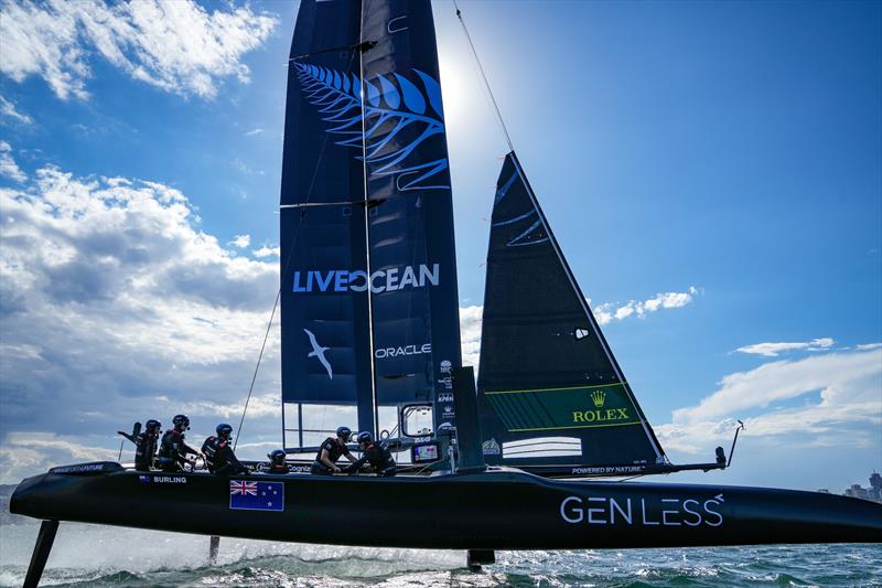 New Zealand SailGP Team co-helmed by Peter Burling and Blair Tuke in action during a practice session ahead of Australia Sail Grand Prix presented by KPMG. 15 December photo copyright Bob Martin/SailGP taken at Woollahra Sailing Club and featuring the F50 class