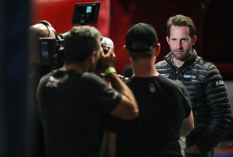 Great Britain SailGP Team Drive Sir Ben Ainslie faces the media after racing on Race Day 1, Australia Sail Grand Prix presented by KPMG photo copyright Bob Martin for SailGP taken at  and featuring the F50 class