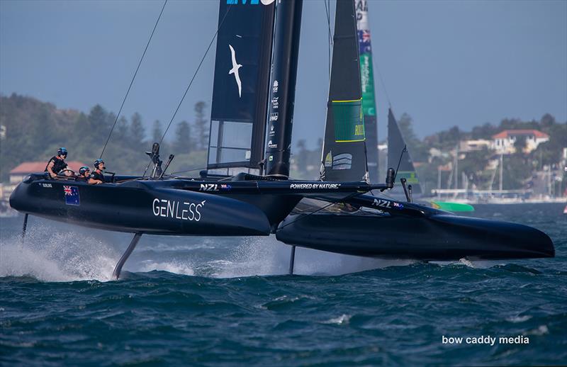 New Zealand Sail GP briefly leads the fleet from the start line photo copyright Bow Caddy Media taken at  and featuring the F50 class