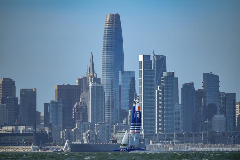 Great Britain SailGP Team helmed by Ben Ainslie sail onboard the France SailGP Team F50 catamaran during a practice session ahead of San Francisco SailGP, Season 2 in San Francisco, USA - photo © Ricardo Pinto for SailGP