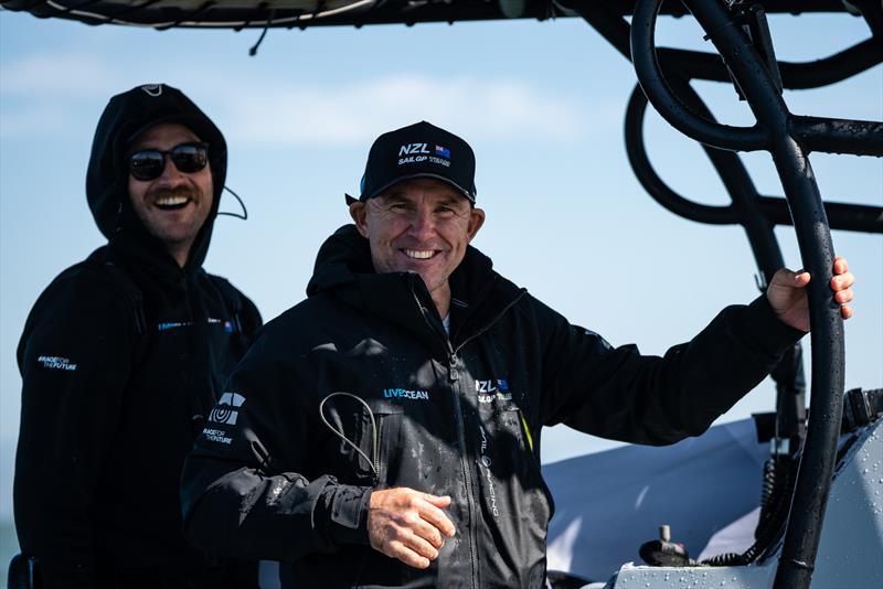 Ray Davies, head coach of New Zealand SailGP Team, smiles from the NZL chase boat during a practice session ahead of San Francisco SailGP, Season 2 in San Francisco, USA. 20th Marc photo copyright Beau Outteridge/SailGP taken at San Francisco Yacht Club and featuring the F50 class