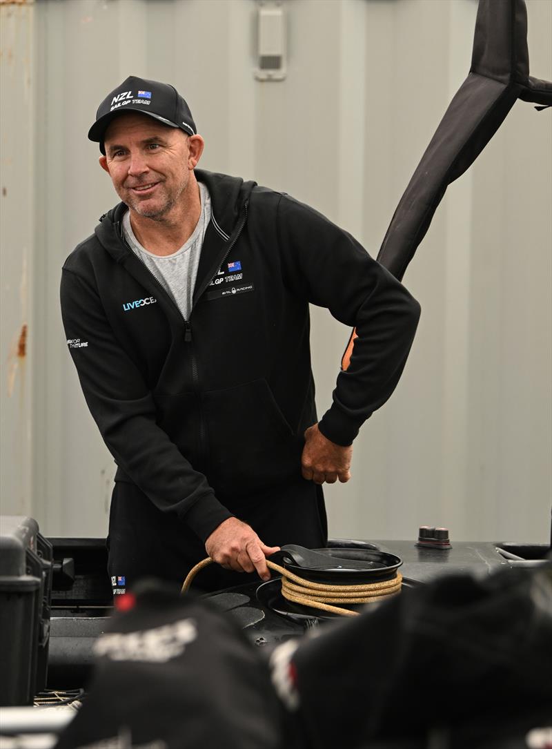 Ray Davies, New Zealand SailGP Coach, helps prepare the New Zealand SailGP Team F50 catamaran in the technical area ahead of San Francisco SailGP, Season 2  photo copyright Ricardo Pinto/SailGP taken at San Francisco Yacht Club and featuring the F50 class