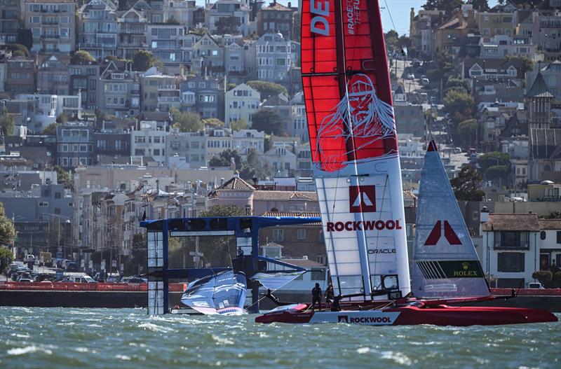 USA SailGP Team helmed by Jimmy Spithill capsize during a practice session ahead of San Francisco SailGP, Season 2 in San Francisco photo copyright Ricardo Pinto/SailGP taken at San Francisco Yacht Club and featuring the F50 class