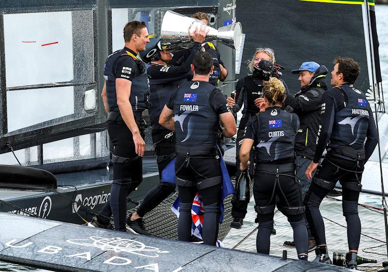 Australia SailGP Team helmed by Tom Slingsby celebrate after winning the Grand Final on Race Day 2 of San Francisco SailGP, Season 2 photo copyright Ricardo Pinto for SailGP taken at  and featuring the F50 class