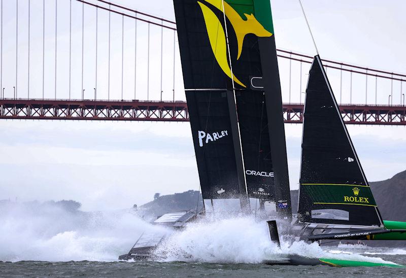 Australia SailGP Team helmed by Tom Slingsby take a tight corner on Race Day 2 of San Francisco SailGP, Season 2 - photo © Felix Diemer for SailGP