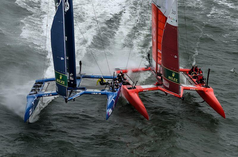 Collision between USA SailGP Team and Spain SailGP Team on Race Day 2 of San Francisco SailGP, Season 2 - photo © Simon Bruty for SailGP