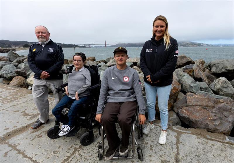 From left to right: USA Para Sailors Jim Thweatt, Cristina Rubke and Ryan Porteous join USA SailGP sailor, Daniela Moroz at San Francisco SailGP photo copyright Jed Jacobsohn for SailGP taken at  and featuring the F50 class