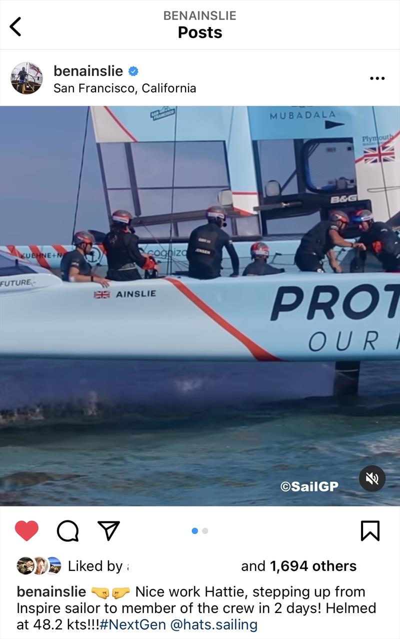 Instagram Post from Ben Ainslie photo copyright SailGP taken at  and featuring the F50 class