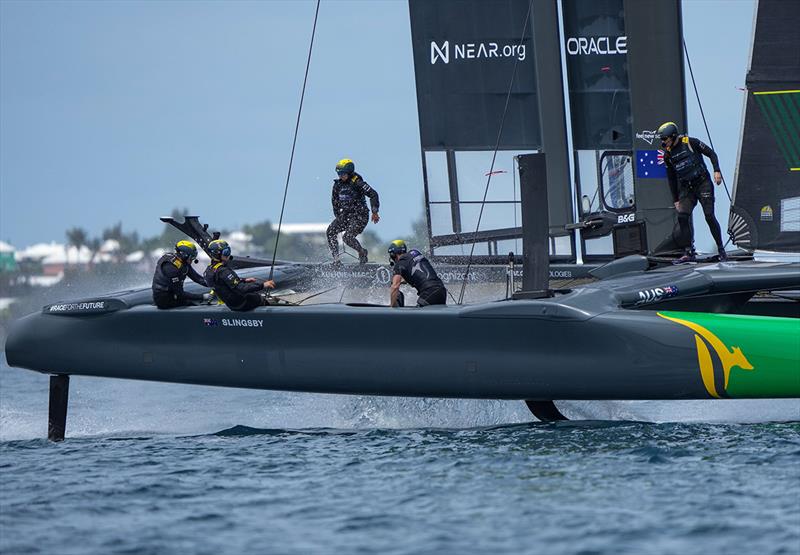 Australia SailGP team in action during a practice session ahead of Bermuda SailGP presented by Hamilton Princess, Season 3, in Bermuda photo copyright Thomas Lovelock for SailGP taken at  and featuring the F50 class