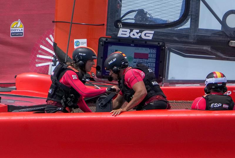 Paula Barcelo Grinder of Spain SailGP Team working hard on Race Day 1 of Bermuda SailGP  Season 3, in Bermuda. May 2022  photo copyright Thomas Lovelock/SailGP taken at Royal Bermuda Yacht Club and featuring the F50 class