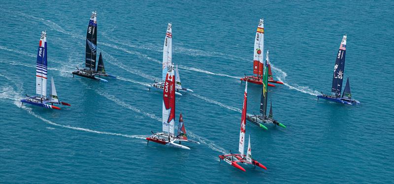 The SailGP F50 catamaran fleet in action on Race Day 2 of Bermuda SailGP presented by Hamilton Princess, Season 3, in Bermuda - photo © Simon Bruty for SailGP