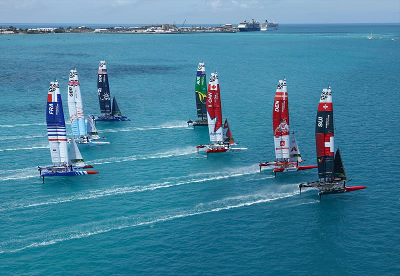 The SailGP F50 catamaran fleet in action on Race Day 2 of Bermuda SailGP presented by Hamilton Princess, Season 3, in Bermuda - photo © Simon Bruty for SailGP