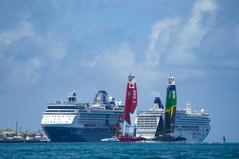 Canada SailGP Team (Phil Robertson) and Australia SailGP Team (Tom Slingsby) on Day 2 of Bermuda SailGP - photo © Bob Martin/SailGP