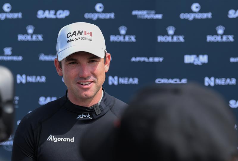 Phil Robertson, driver of Canada SailGP Team, is interviewed at the Technical Base on Race Day 2  photo copyright Ricardo Pinto/SailGP taken at Royal Bermuda Yacht Club and featuring the F50 class